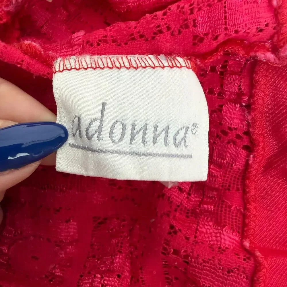 Vintage Red Lace Bodice Nightgown Slip Dress Lingerie FLAW Adonna Medium - Picture 6 of 7